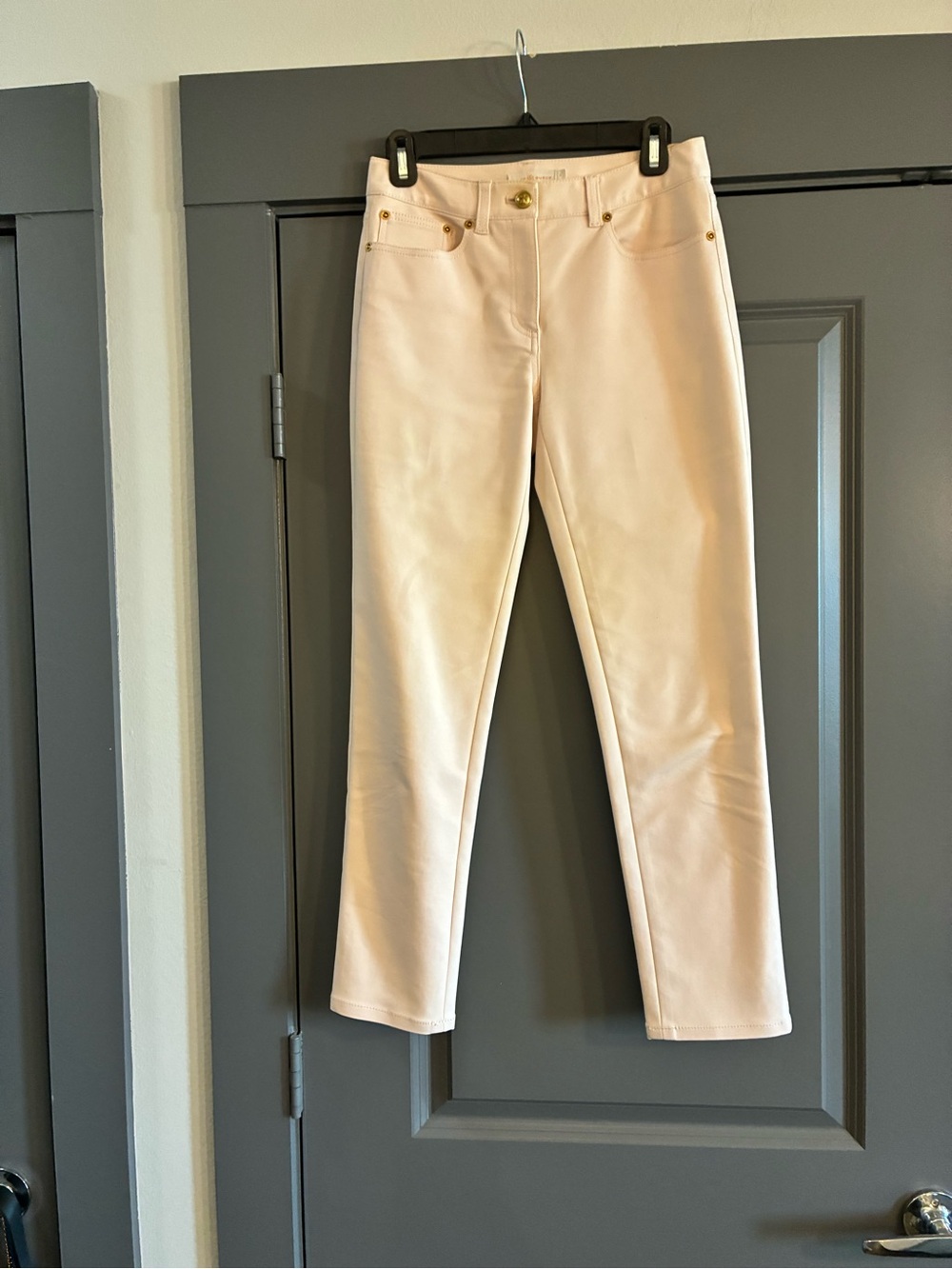 Tory Burch Soft Pink Trousers with Gold-Tone Button - Ankle Lenght